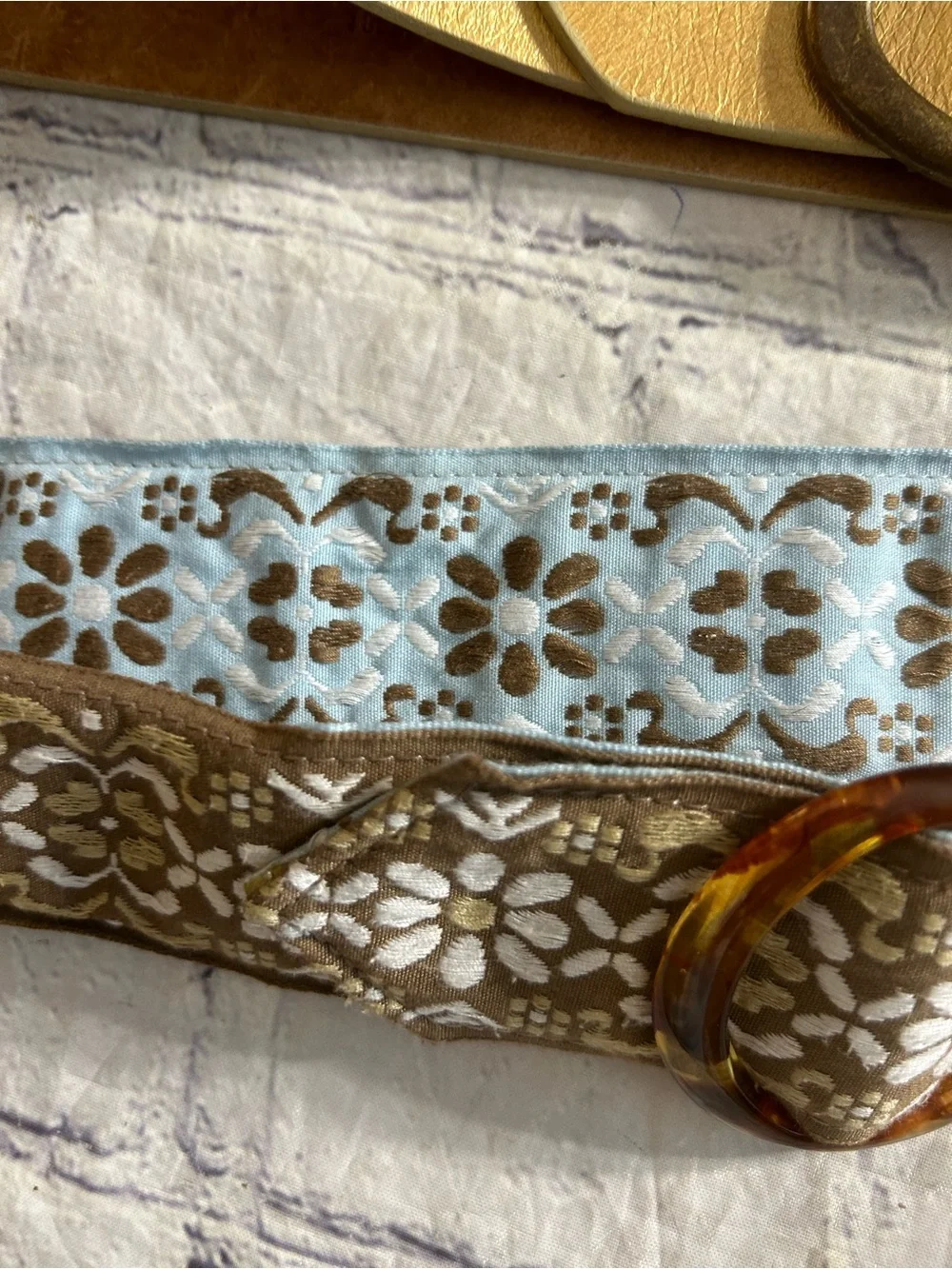 FRESH PRODUCE 100% COTTON BOHO BELT & VTG CANDIES METALLIC GOLD BELT